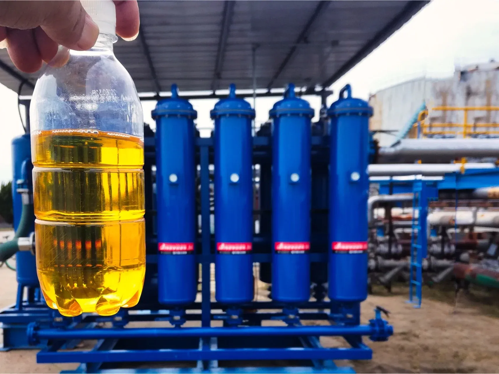 Bulk diesel storage tanks at a fuel depot